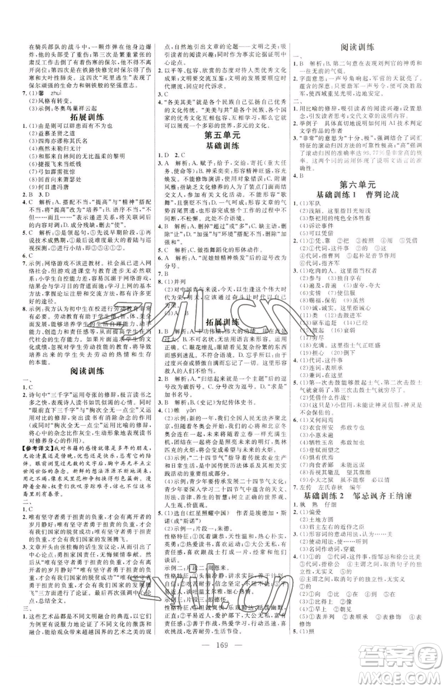 延邊大學(xué)出版社2023細(xì)解巧練九年級下冊語文魯教版五四制參考答案