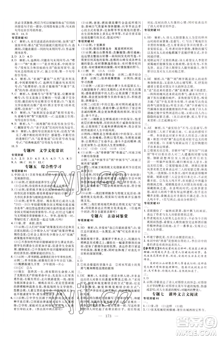 延邊大學(xué)出版社2023細(xì)解巧練九年級下冊語文魯教版五四制參考答案