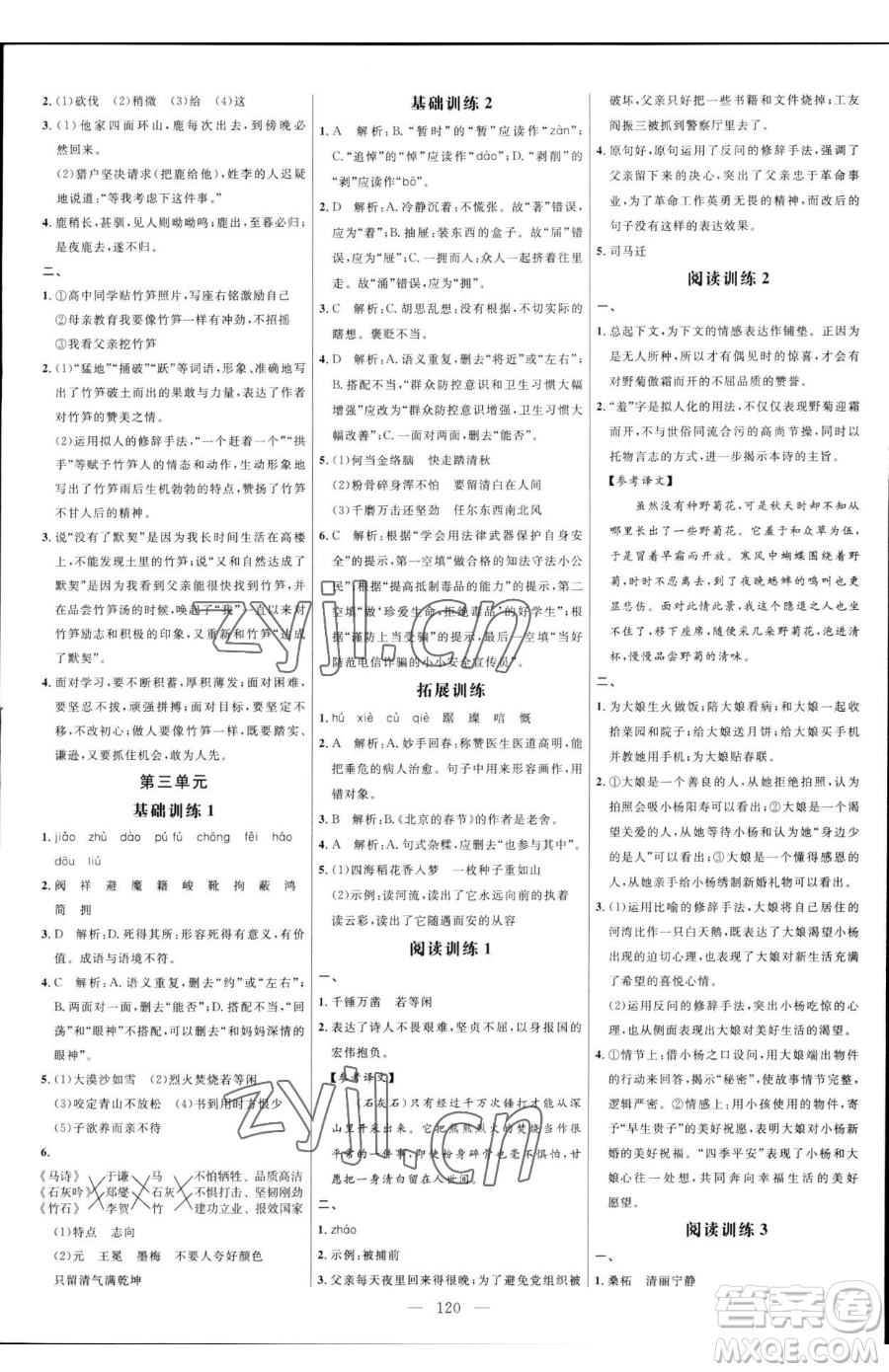 延邊大學(xué)出版社2023細(xì)解巧練六年級下冊語文魯教版五四制參考答案