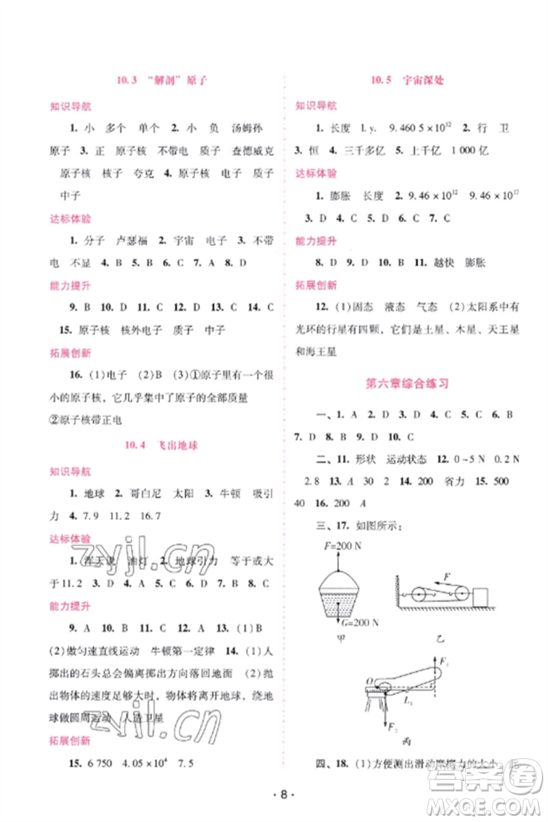 廣西師范大學(xué)出版社2023新課程學(xué)習(xí)輔導(dǎo)八年級(jí)物理下冊(cè)滬粵版參考答案