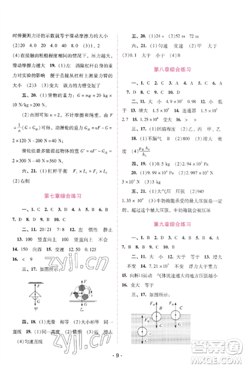 廣西師范大學(xué)出版社2023新課程學(xué)習(xí)輔導(dǎo)八年級(jí)物理下冊(cè)滬粵版參考答案