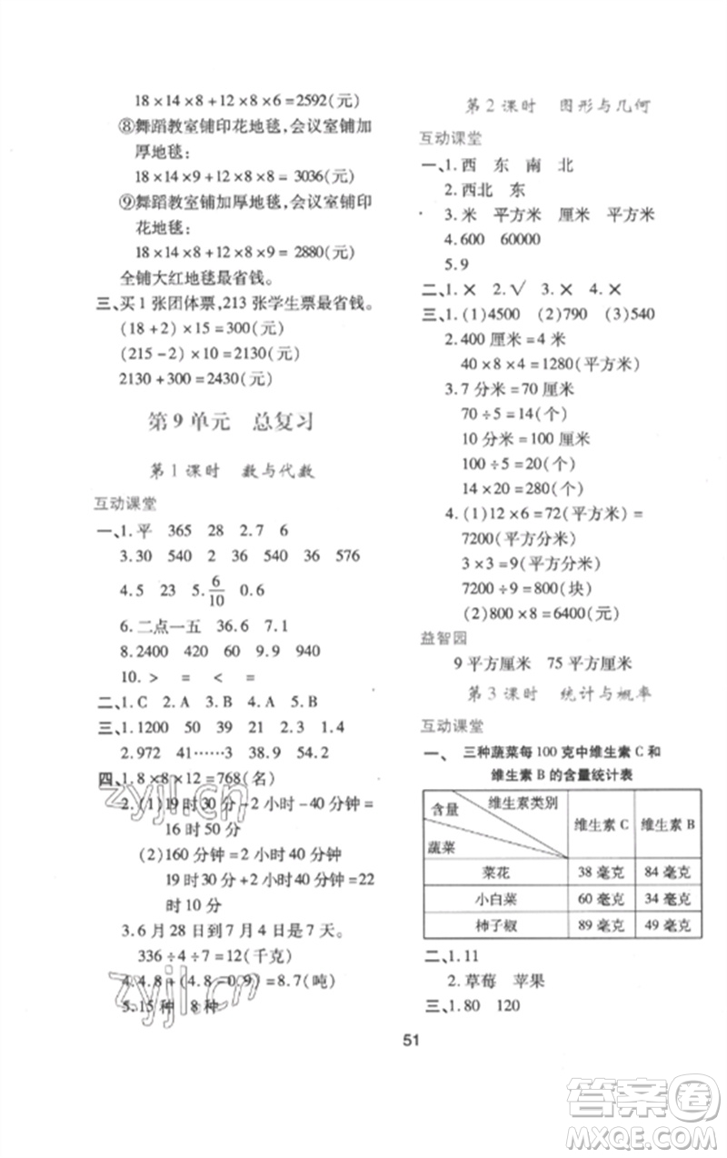 陜西人民教育出版社2023新課程學(xué)習(xí)與評(píng)價(jià)三年級(jí)數(shù)學(xué)下冊(cè)人教版參考答案