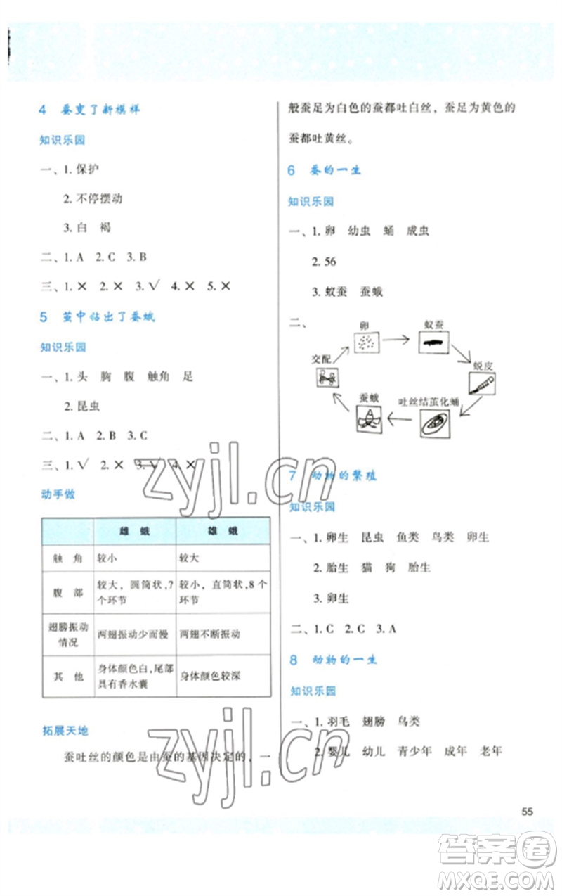 陜西人民教育出版社2023新課程學(xué)習(xí)與評(píng)價(jià)三年級(jí)科學(xué)下冊(cè)教科版參考答案