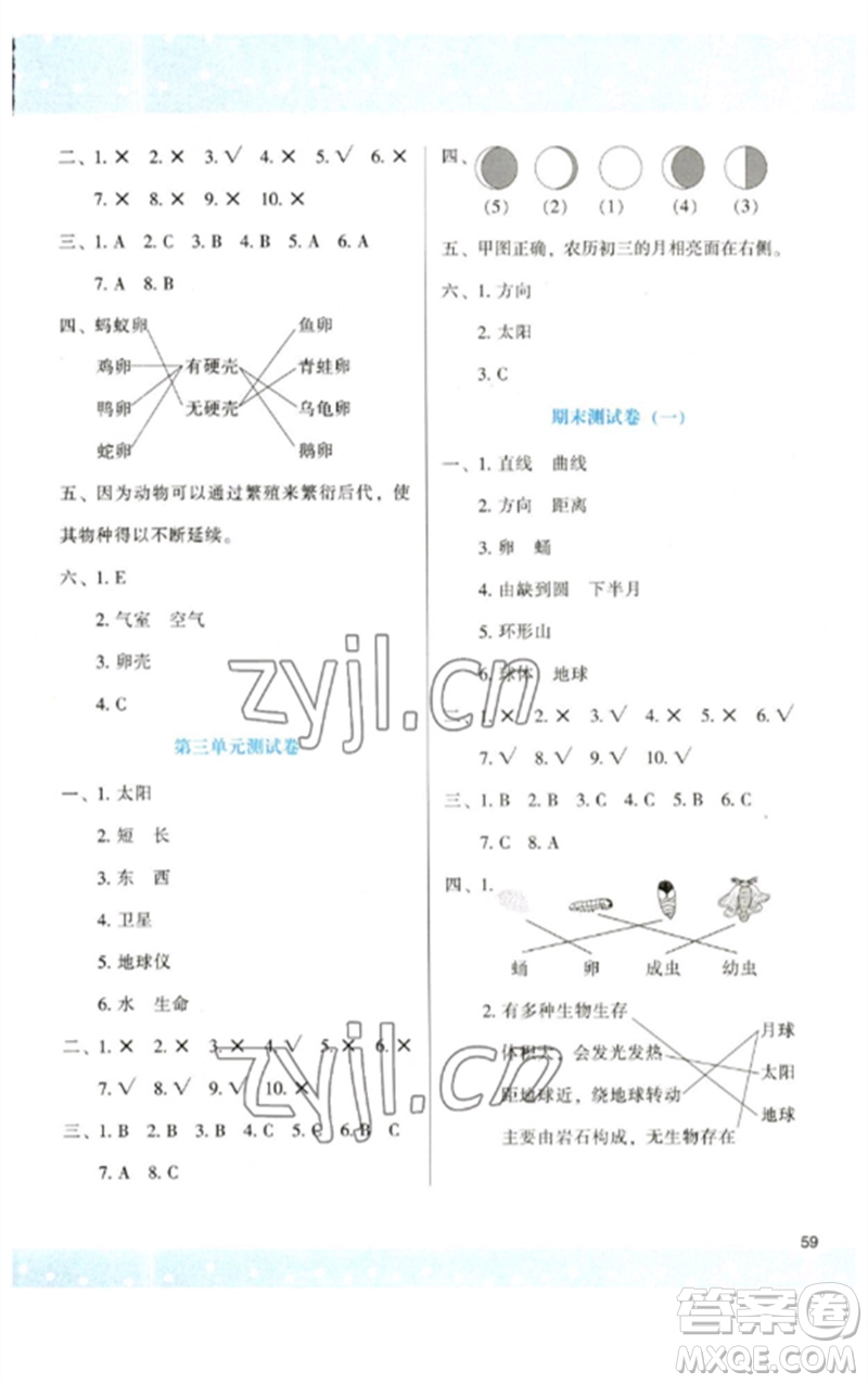 陜西人民教育出版社2023新課程學(xué)習(xí)與評(píng)價(jià)三年級(jí)科學(xué)下冊(cè)教科版參考答案