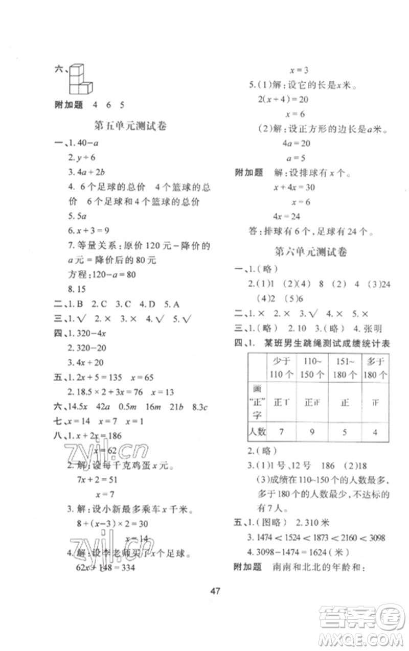 陜西人民教育出版社2023新課程學(xué)習(xí)與評(píng)價(jià)四年級(jí)數(shù)學(xué)下冊(cè)北師大版參考答案