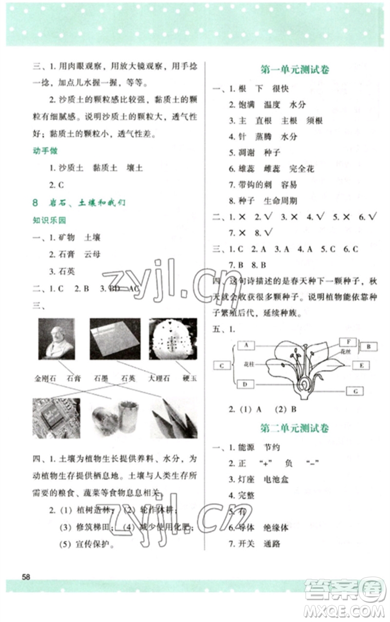 陜西人民教育出版社2023新課程學(xué)習(xí)與評價四年級科學(xué)下冊教科版參考答案