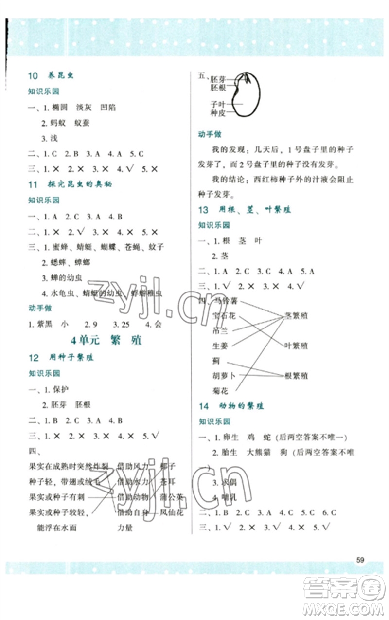 陜西人民教育出版社2023新課程學習與評價四年級科學下冊蘇教版參考答案