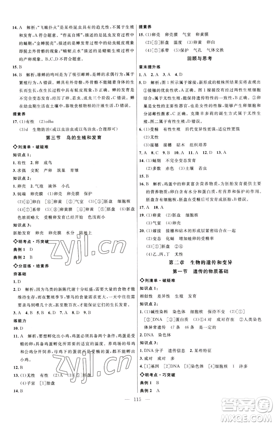 延邊大學(xué)出版社2023細(xì)解巧練八年級(jí)下冊(cè)生物魯教版參考答案