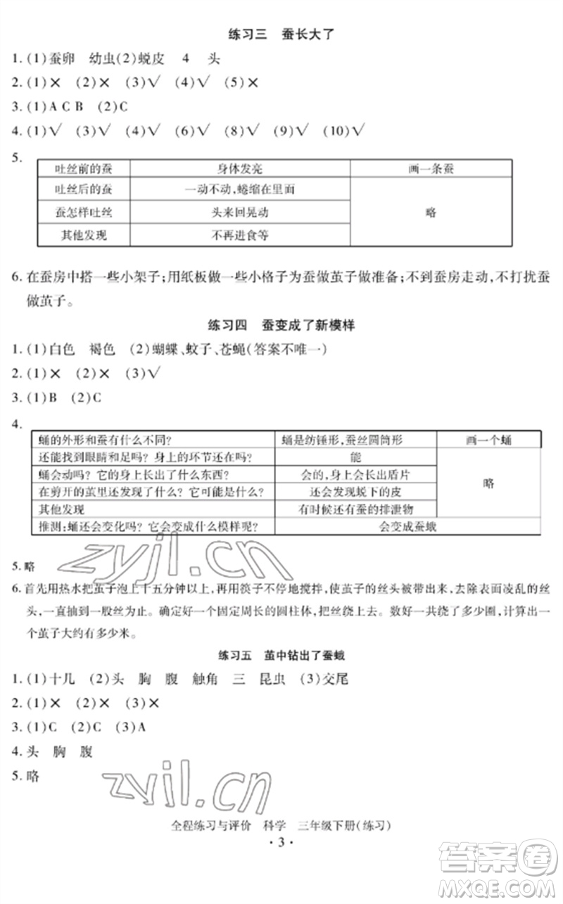 浙江人民出版社2023全程練習(xí)與評(píng)價(jià)三年級(jí)科學(xué)下冊(cè)教科版參考答案