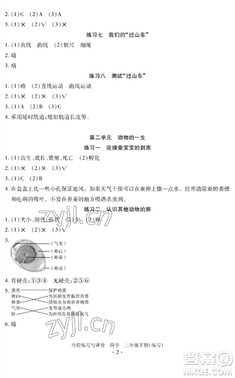 浙江人民出版社2023全程練習(xí)與評(píng)價(jià)三年級(jí)科學(xué)下冊(cè)教科版參考答案