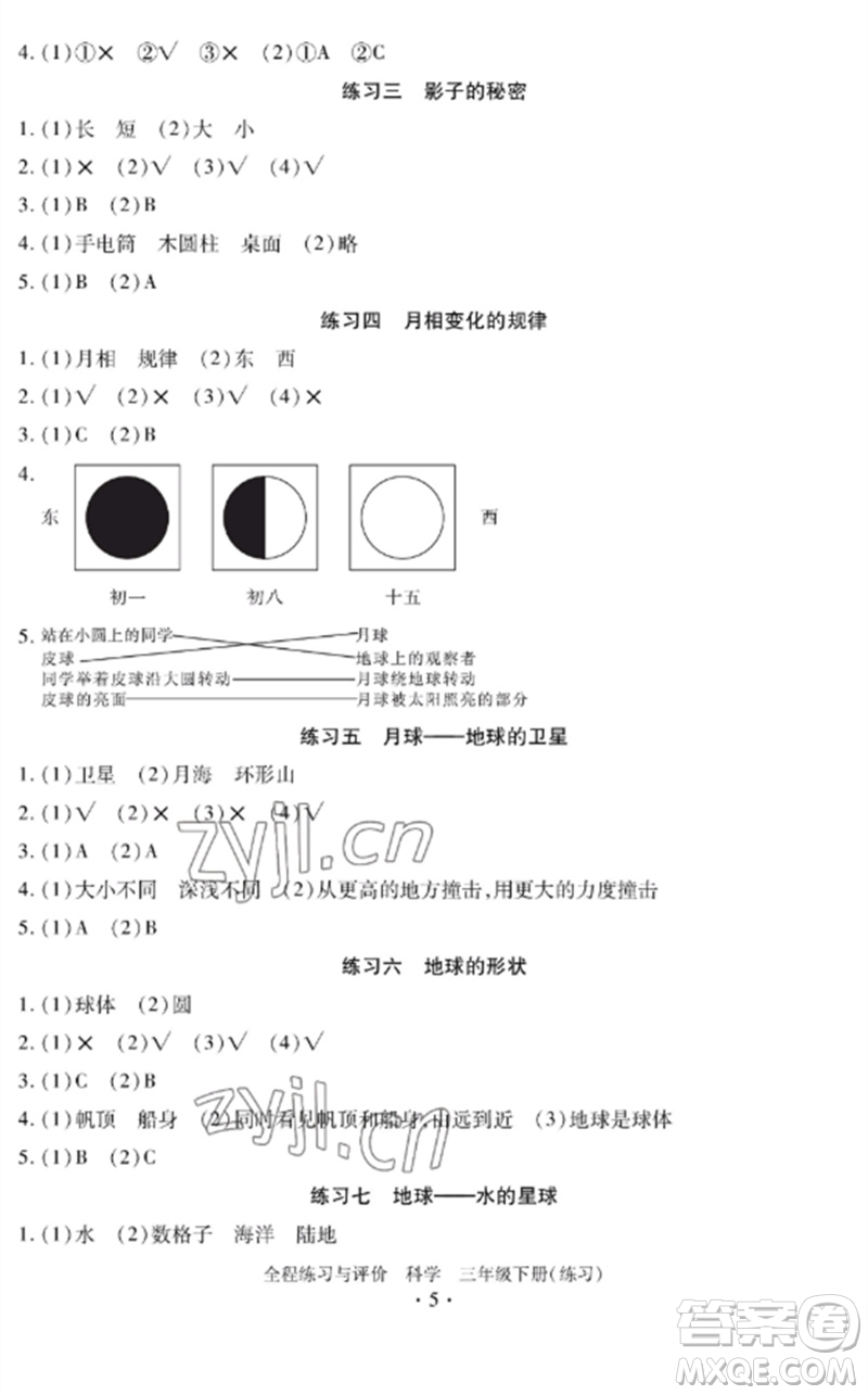 浙江人民出版社2023全程練習(xí)與評(píng)價(jià)三年級(jí)科學(xué)下冊(cè)教科版參考答案