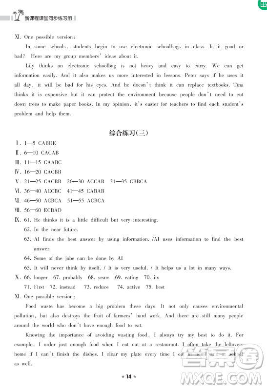 海南出版社2023新課程課堂同步練習(xí)冊九年級下冊英語外研版參考答案