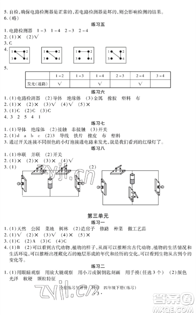 浙江人民出版社2023全程練習(xí)與評(píng)價(jià)四年級(jí)科學(xué)下冊(cè)教科版參考答案