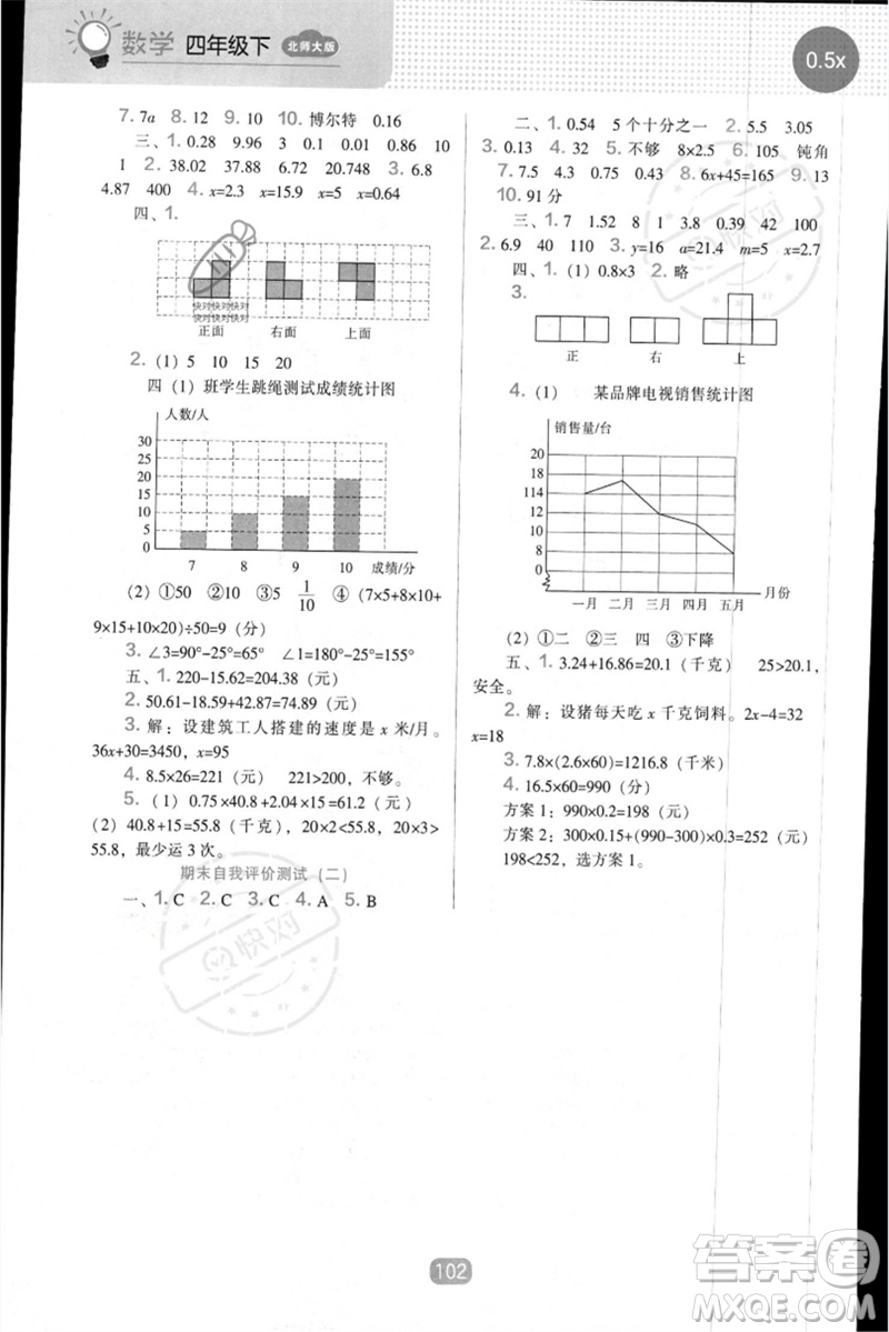 遼海出版社2023新課程能力培養(yǎng)四年級數(shù)學(xué)下冊北師大版參考答案