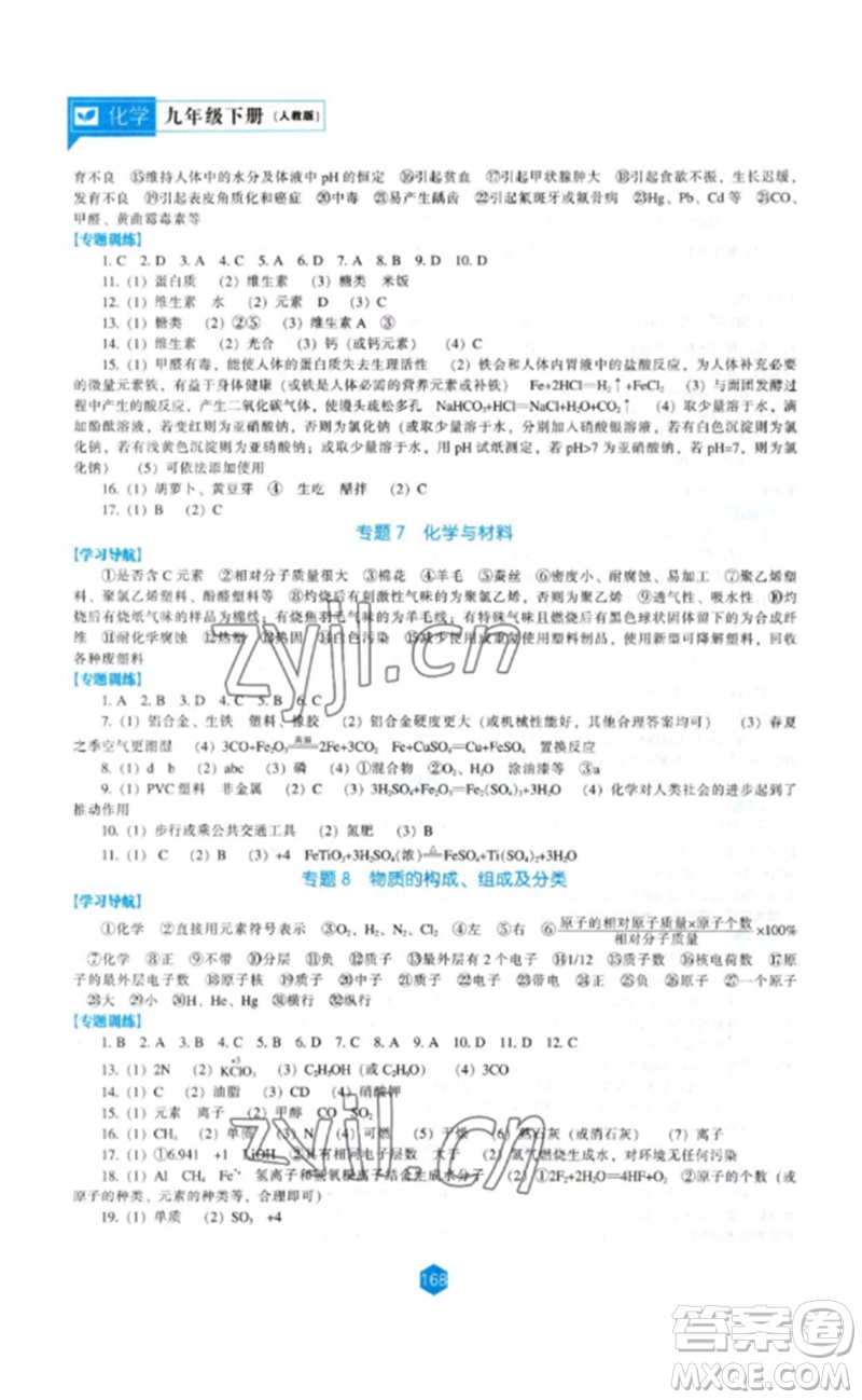 遼海出版社2023新課程化學能力培養(yǎng)九年級下冊人教版參考答案