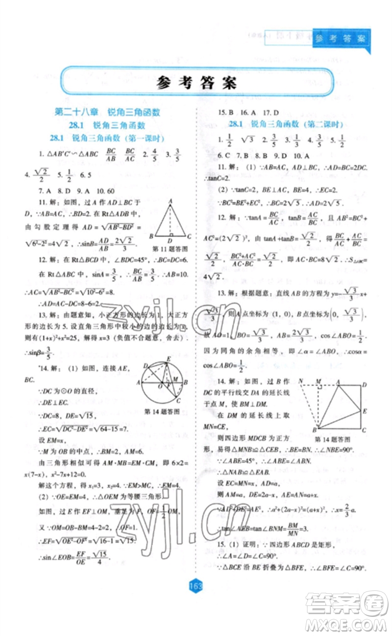 遼海出版社2023新課程數(shù)學(xué)能力培養(yǎng)九年級(jí)下冊(cè)人教版參考答案