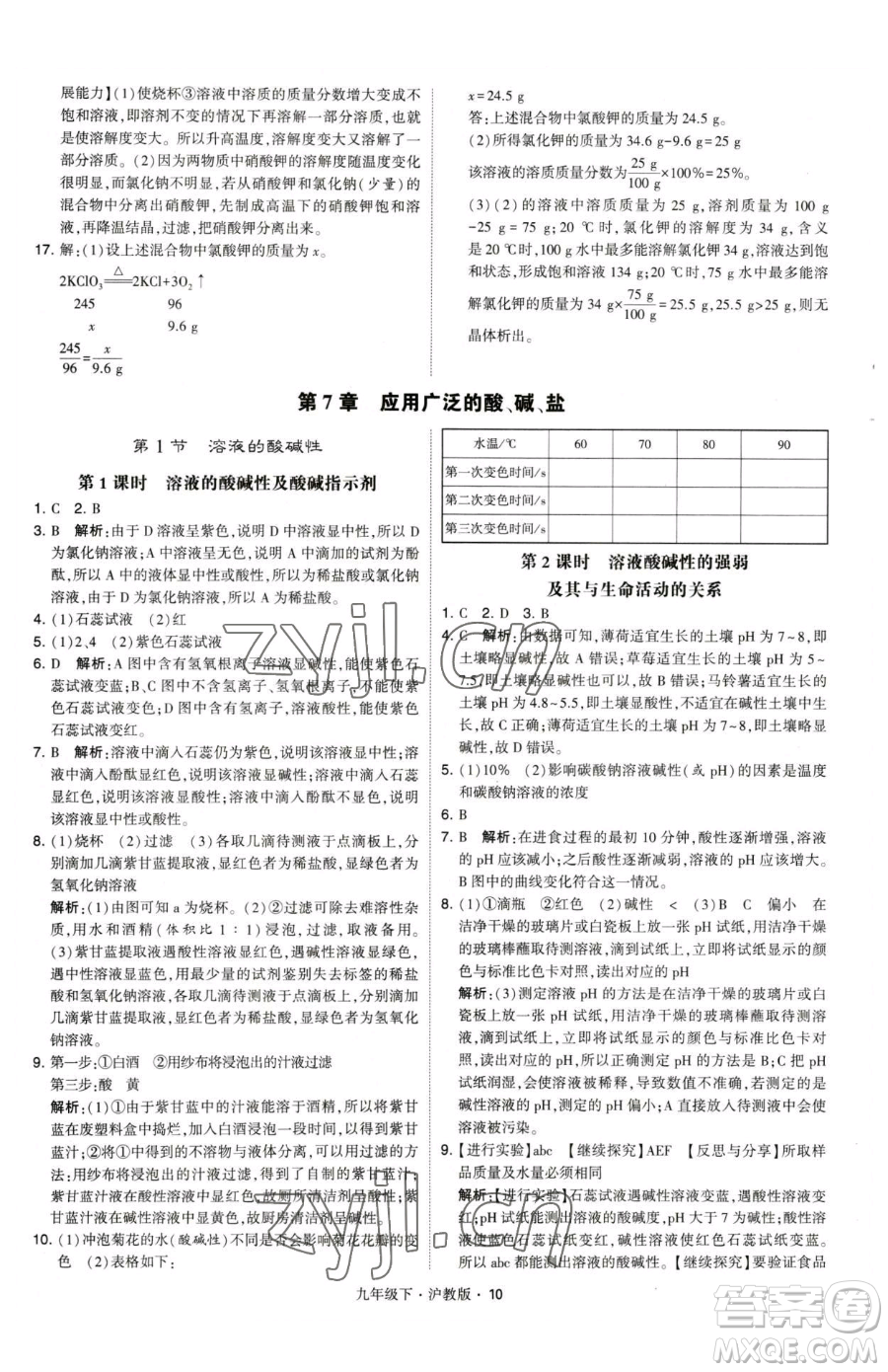 甘肅少年兒童出版社2023經(jīng)綸學(xué)典學(xué)霸題中題九年級下冊化學(xué)滬教版參考答案