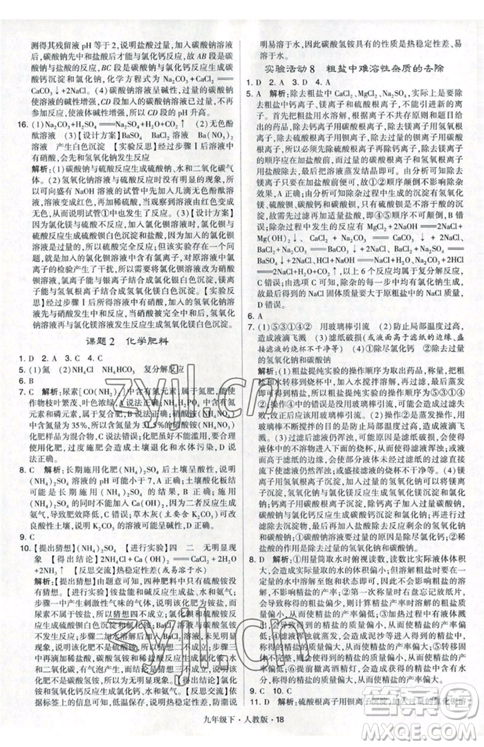 甘肅少年兒童出版社2023經(jīng)綸學典學霸題中題九年級下冊化學人教版參考答案