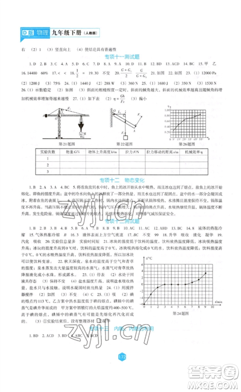 遼海出版社2023新課程物理能力培養(yǎng)九年級下冊人教版D版大連專用參考答案