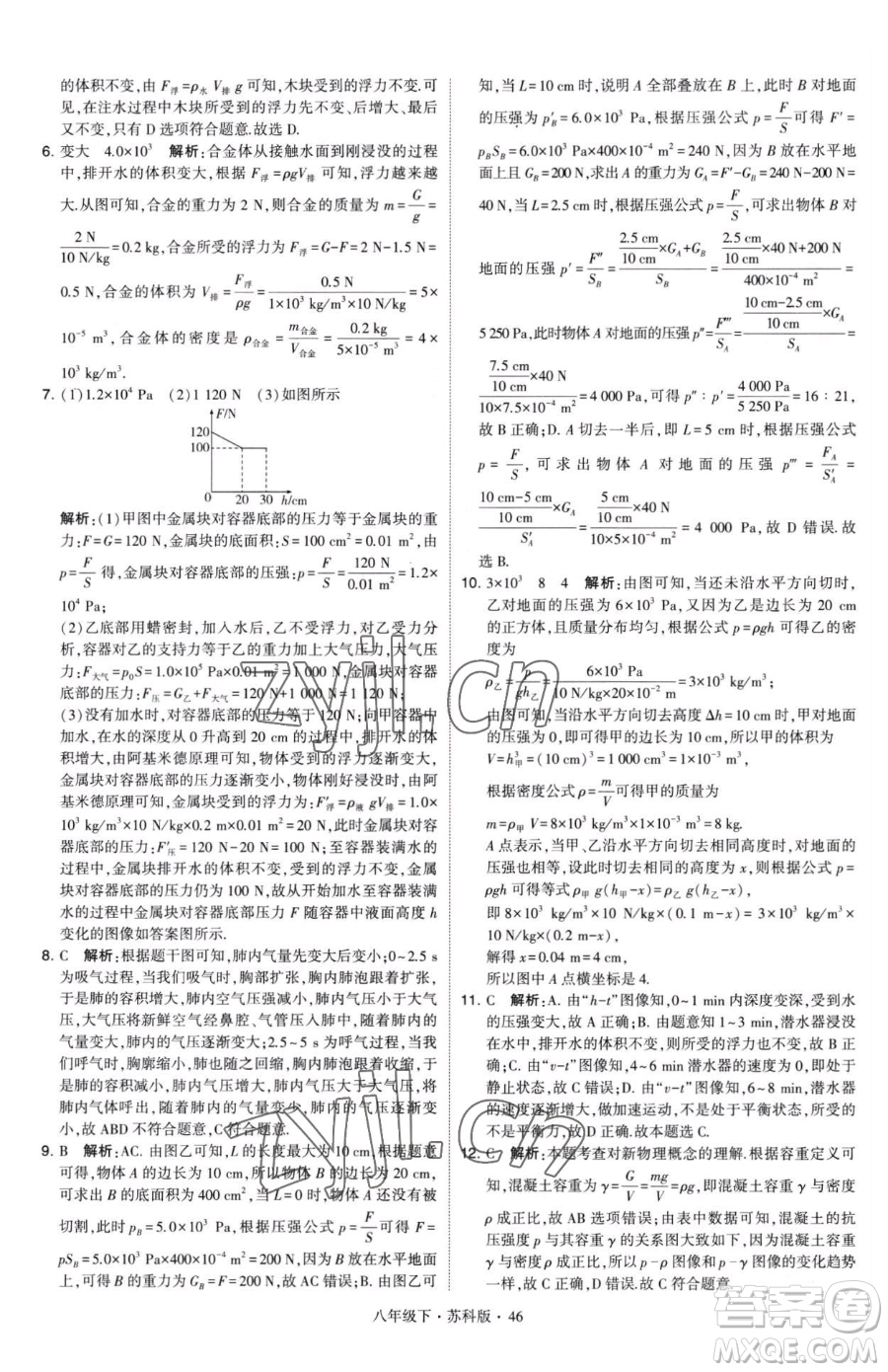 甘肅少年兒童出版社2023經(jīng)綸學典學霸題中題八年級下冊物理蘇科版參考答案