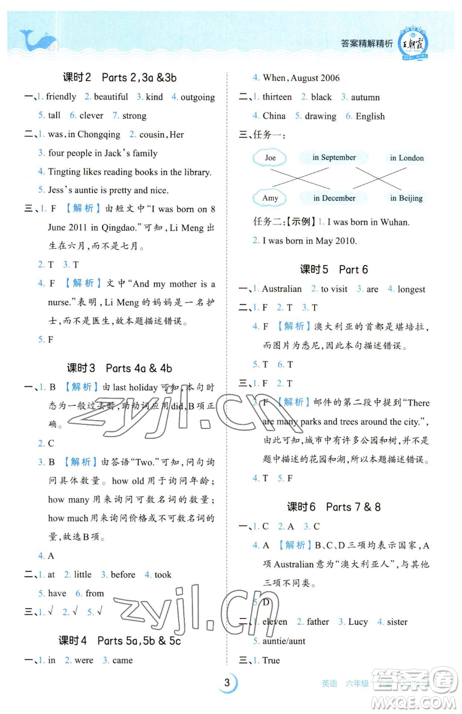 江西人民出版社2023王朝霞德才兼?zhèn)渥鳂I(yè)創(chuàng)新設(shè)計六年級下冊英語劍橋版參考答案