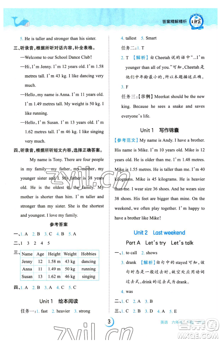 江西人民出版社2023王朝霞德才兼?zhèn)渥鳂I(yè)創(chuàng)新設(shè)計(jì)六年級下冊英語人教PEP版參考答案