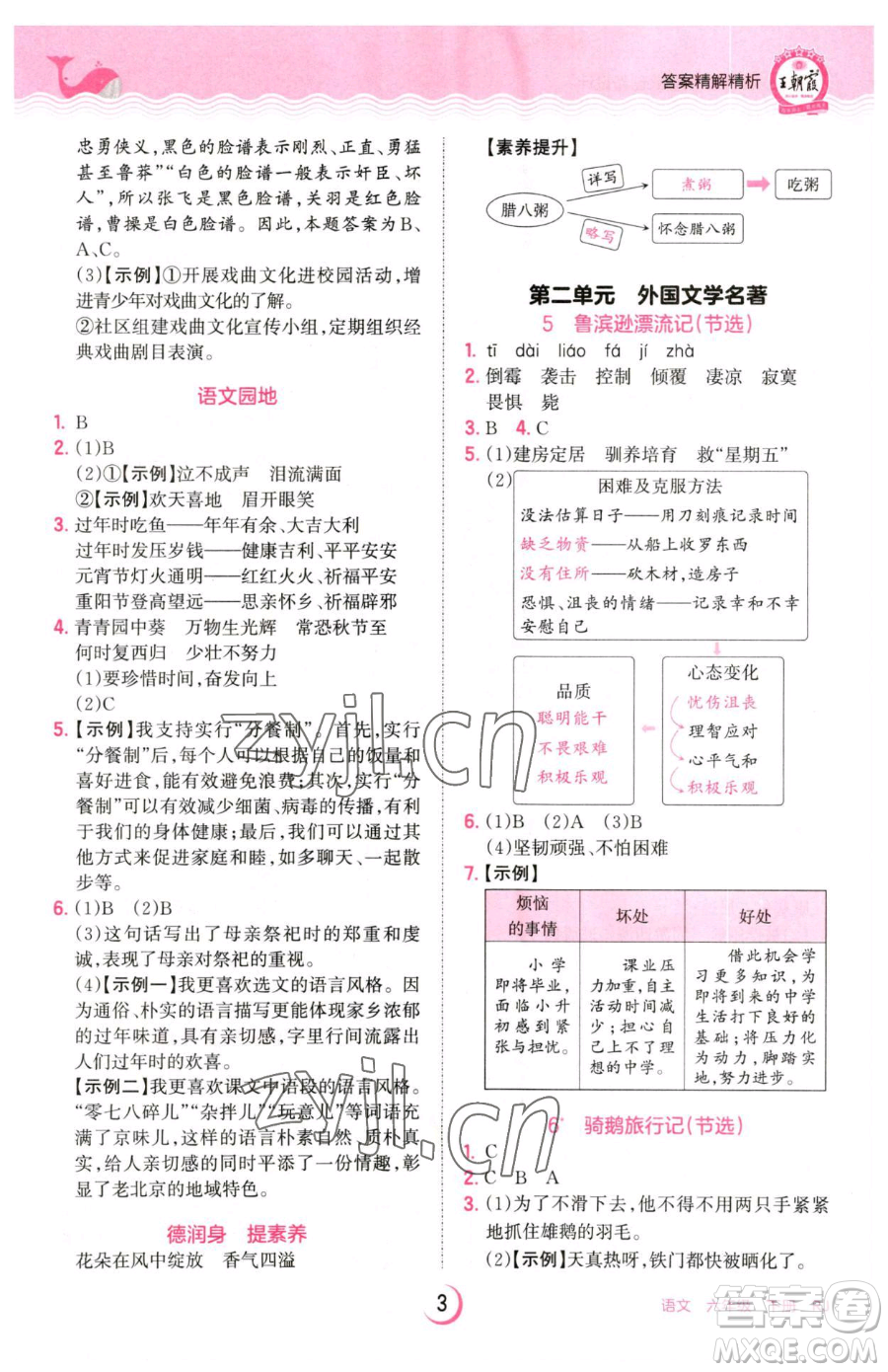 江西人民出版社2023王朝霞德才兼?zhèn)渥鳂I(yè)創(chuàng)新設(shè)計(jì)六年級(jí)下冊(cè)語(yǔ)文人教版參考答案