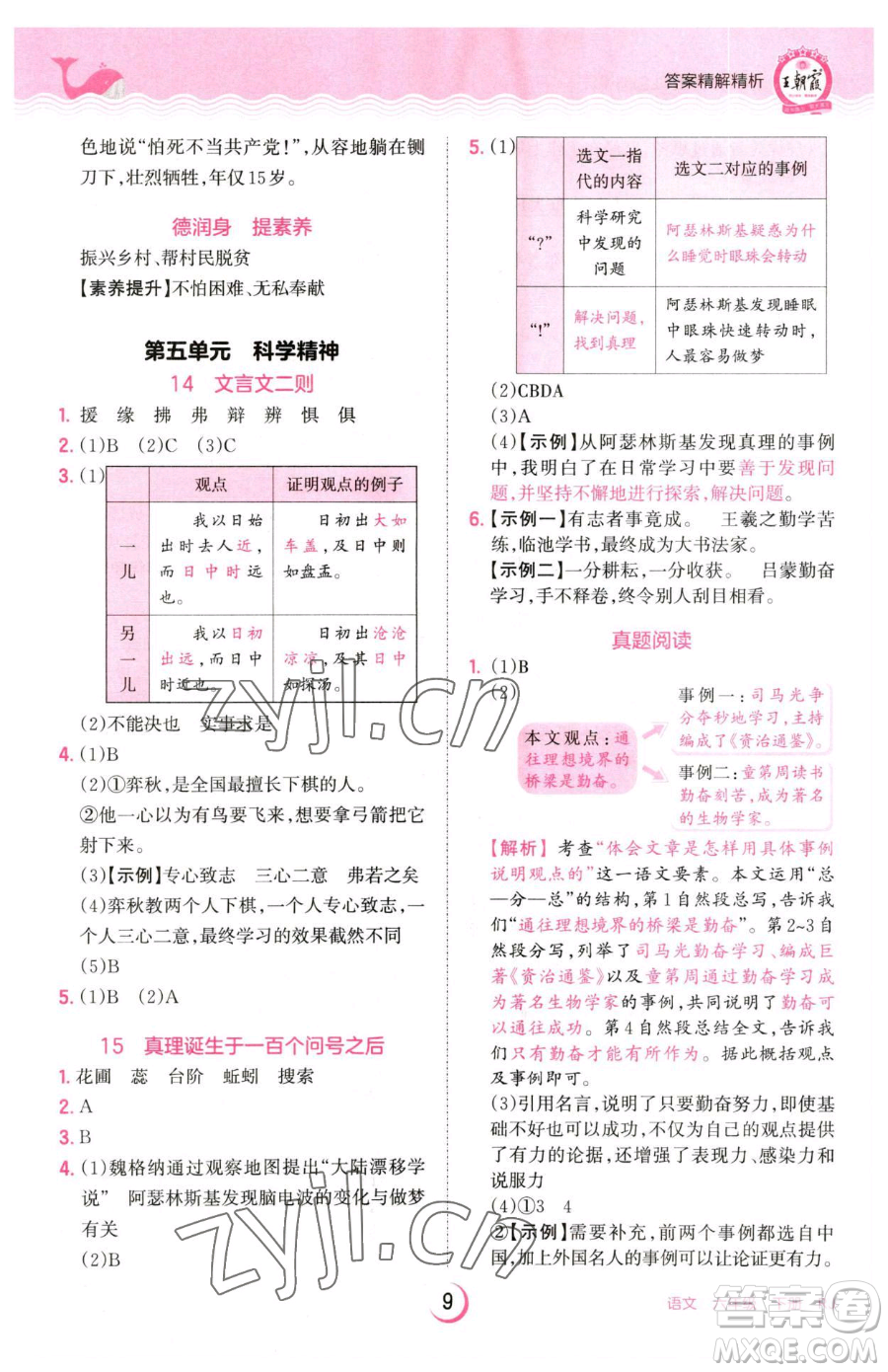 江西人民出版社2023王朝霞德才兼?zhèn)渥鳂I(yè)創(chuàng)新設(shè)計(jì)六年級(jí)下冊(cè)語(yǔ)文人教版參考答案