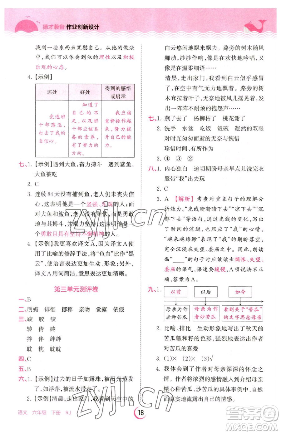 江西人民出版社2023王朝霞德才兼?zhèn)渥鳂I(yè)創(chuàng)新設(shè)計(jì)六年級(jí)下冊(cè)語(yǔ)文人教版參考答案