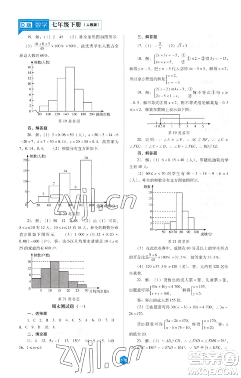 遼海出版社2023新課程數(shù)學(xué)能力培養(yǎng)七年級(jí)下冊(cè)人教版D版大連專用參考答案