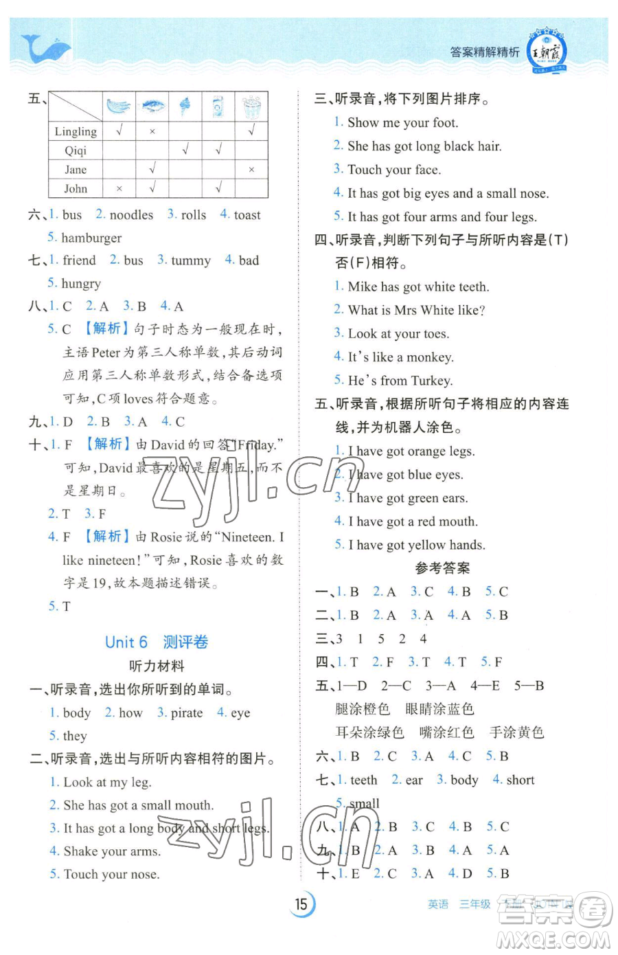 江西人民出版社2023王朝霞德才兼?zhèn)渥鳂I(yè)創(chuàng)新設(shè)計(jì)三年級下冊英語劍橋版參考答案