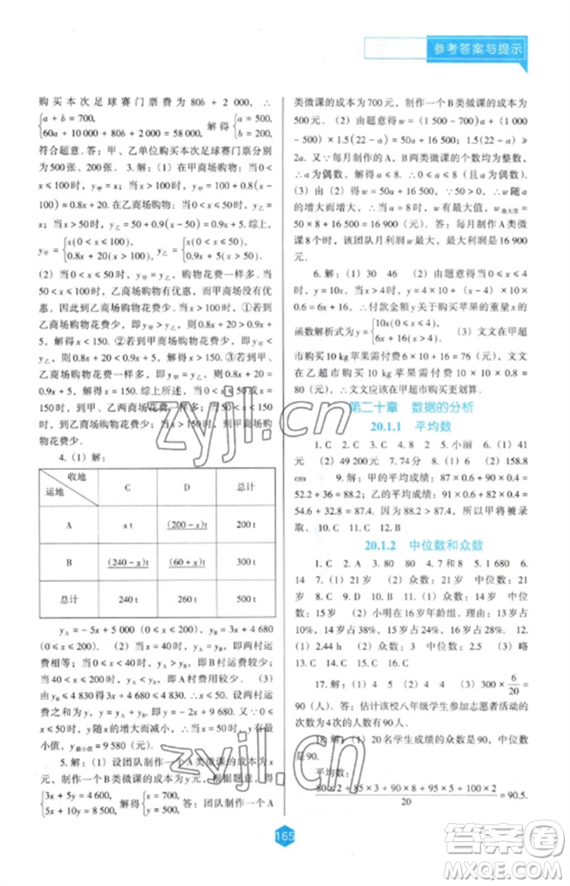 遼海出版社2023新課程數(shù)學(xué)能力培養(yǎng)八年級下冊人教版D版大連專用參考答案