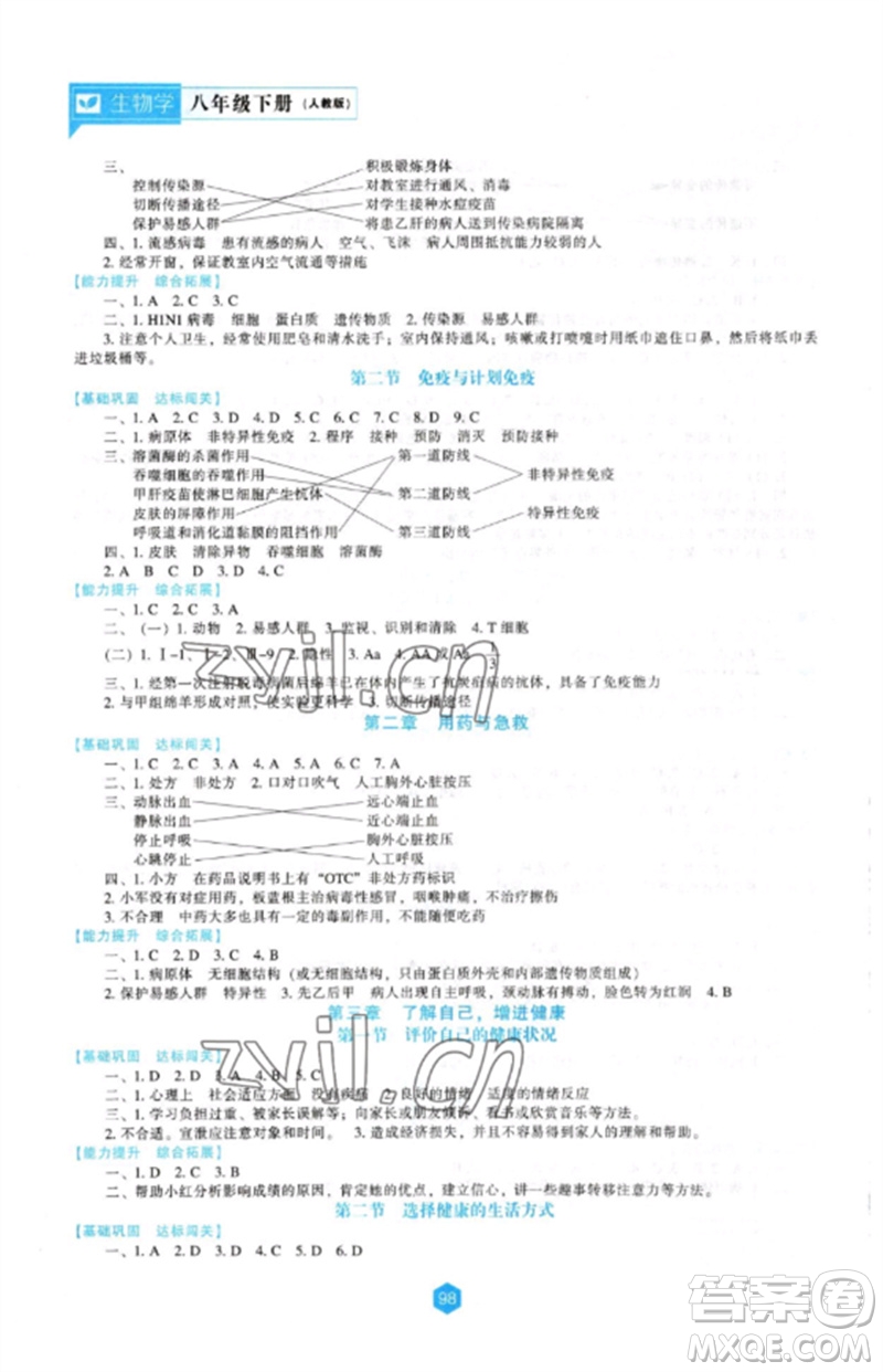 遼海出版社2023新課程生物學(xué)能力培養(yǎng)八年級(jí)下冊(cè)人教版參考答案