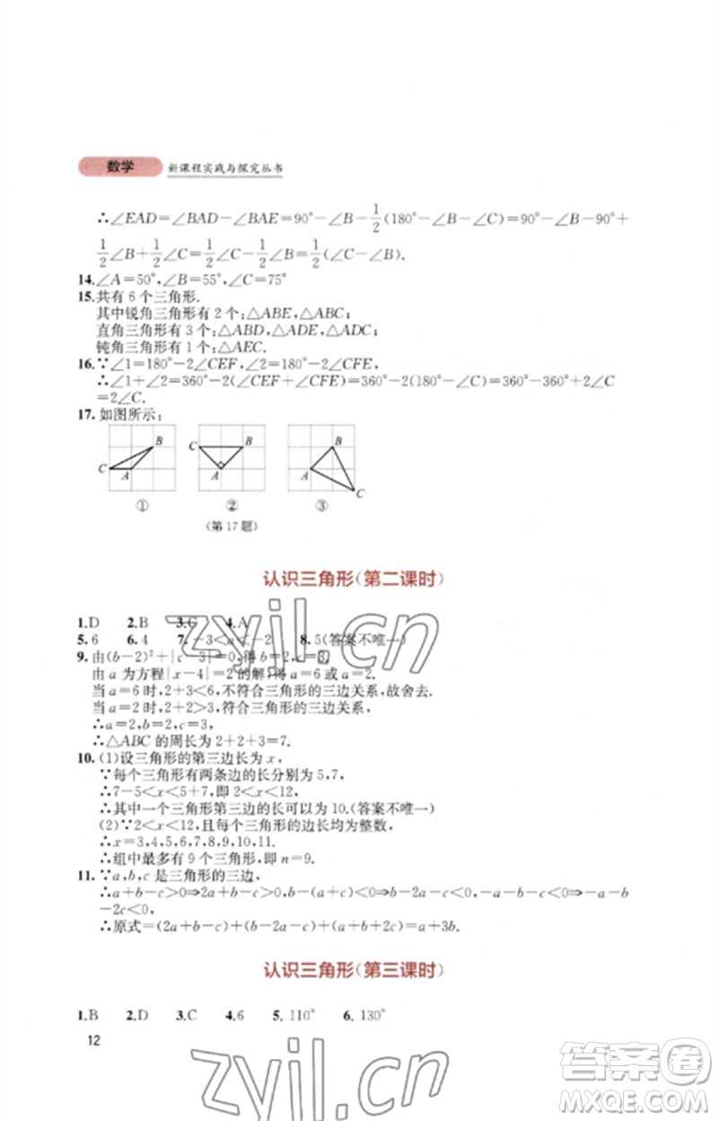 四川教育出版社2023新課程實踐與探究叢書七年級數(shù)學下冊北師大版參考答案