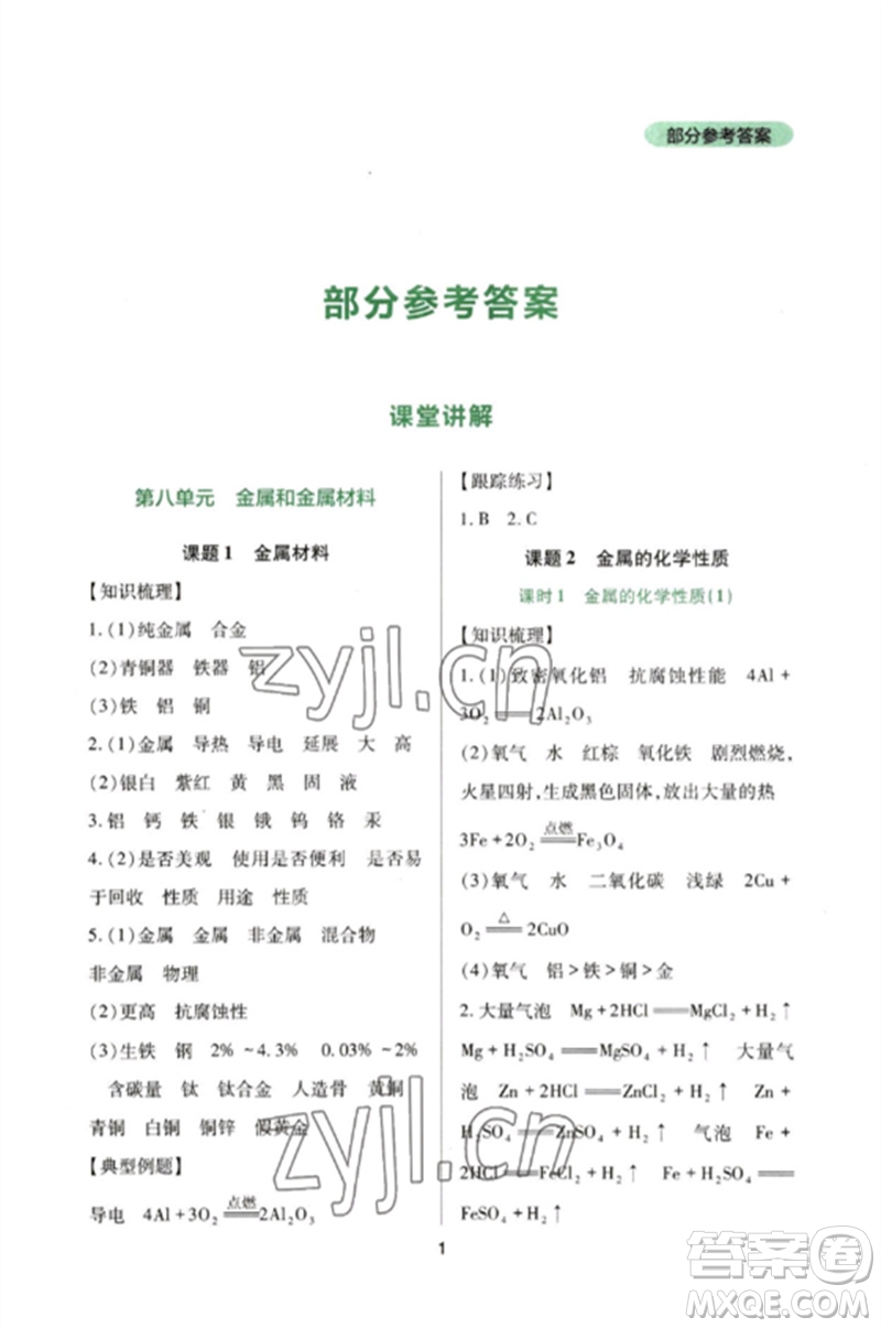 四川教育出版社2023新課程實(shí)踐與探究叢書九年級(jí)化學(xué)下冊(cè)人教版參考答案