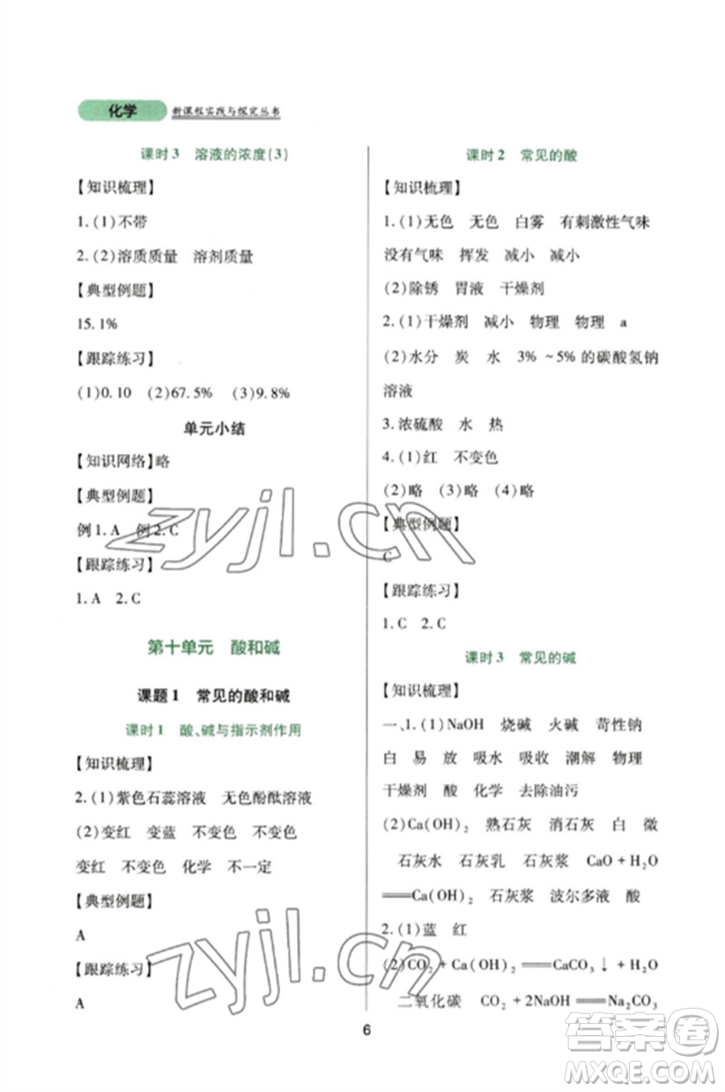 四川教育出版社2023新課程實(shí)踐與探究叢書九年級(jí)化學(xué)下冊(cè)人教版參考答案