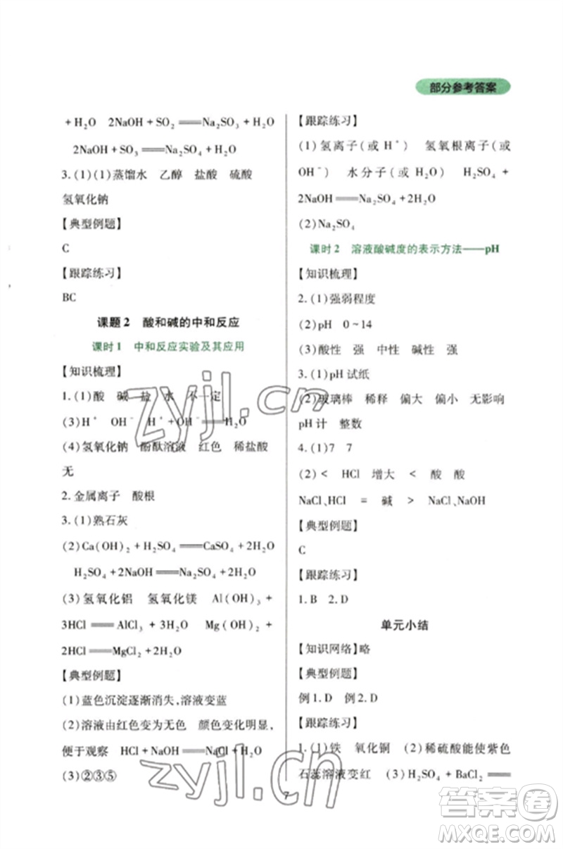 四川教育出版社2023新課程實(shí)踐與探究叢書九年級(jí)化學(xué)下冊(cè)人教版參考答案