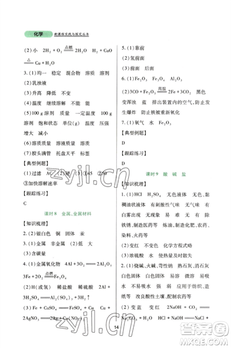 四川教育出版社2023新課程實(shí)踐與探究叢書九年級(jí)化學(xué)下冊(cè)人教版參考答案