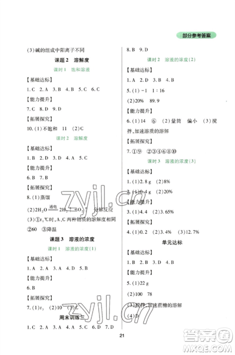 四川教育出版社2023新課程實(shí)踐與探究叢書九年級(jí)化學(xué)下冊(cè)人教版參考答案