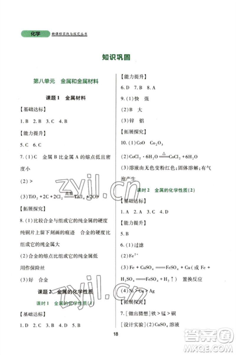 四川教育出版社2023新課程實(shí)踐與探究叢書九年級(jí)化學(xué)下冊(cè)人教版參考答案