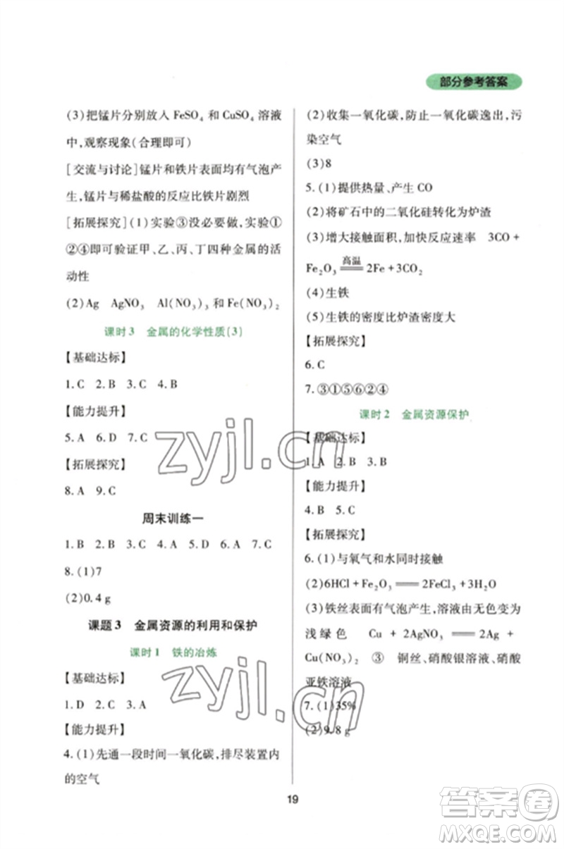 四川教育出版社2023新課程實(shí)踐與探究叢書九年級(jí)化學(xué)下冊(cè)人教版參考答案