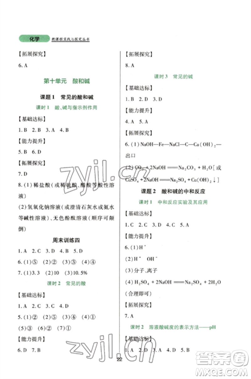 四川教育出版社2023新課程實(shí)踐與探究叢書九年級(jí)化學(xué)下冊(cè)人教版參考答案