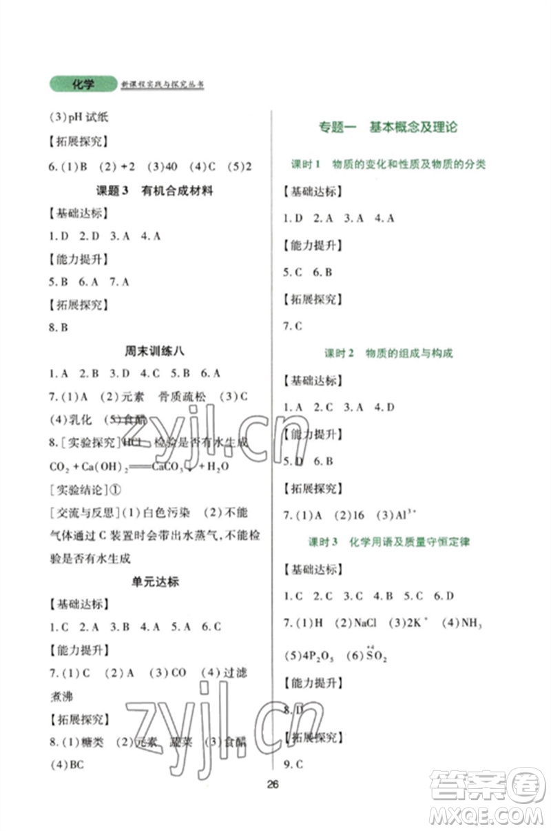 四川教育出版社2023新課程實(shí)踐與探究叢書九年級(jí)化學(xué)下冊(cè)人教版參考答案