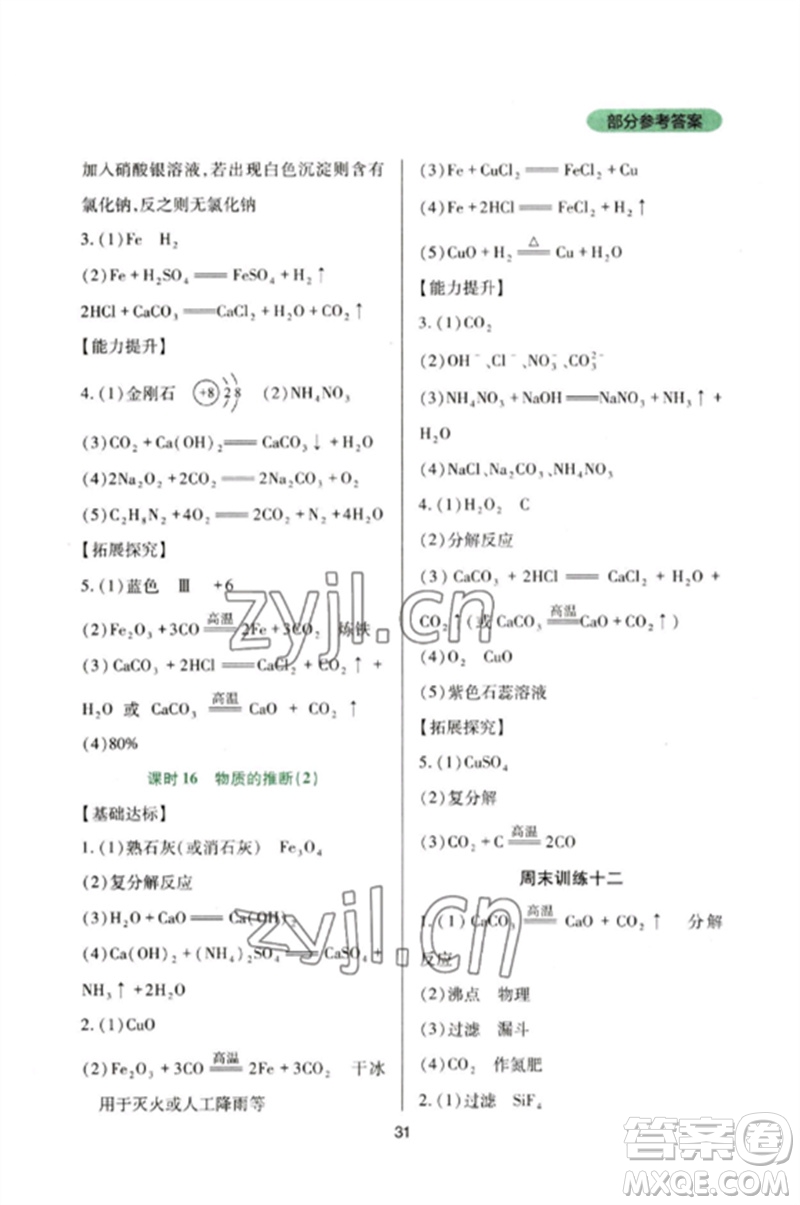 四川教育出版社2023新課程實(shí)踐與探究叢書九年級(jí)化學(xué)下冊(cè)人教版參考答案