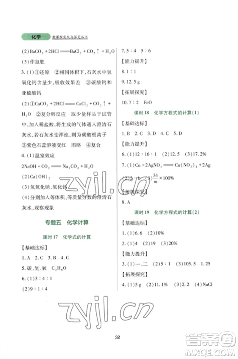 四川教育出版社2023新課程實(shí)踐與探究叢書九年級(jí)化學(xué)下冊(cè)人教版參考答案