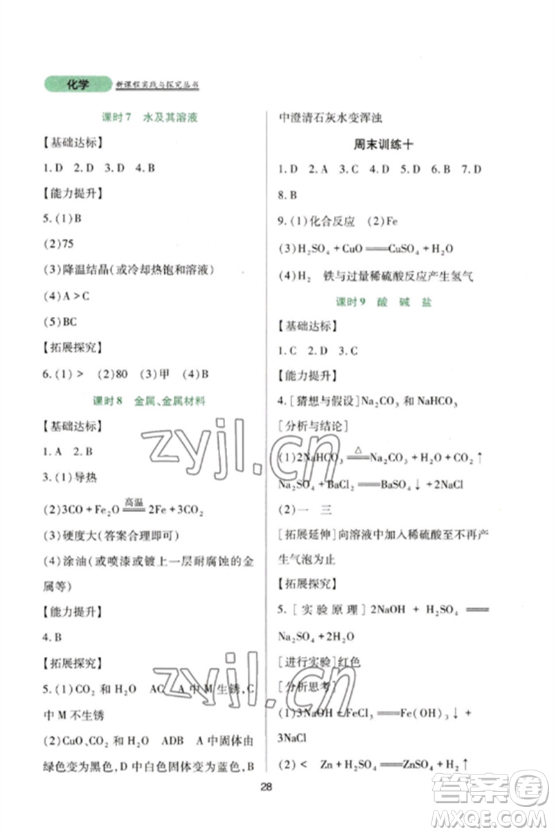 四川教育出版社2023新課程實(shí)踐與探究叢書九年級(jí)化學(xué)下冊(cè)人教版參考答案