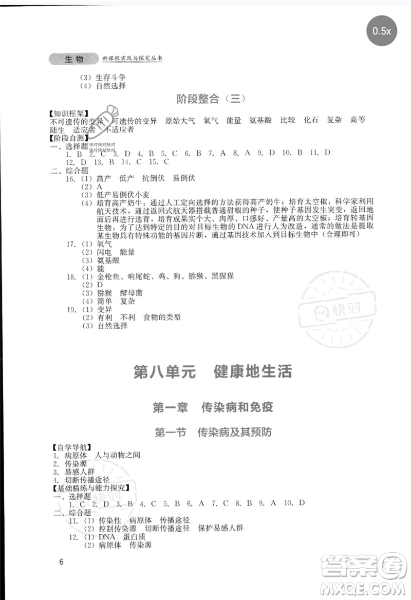 四川教育出版社2023新課程實(shí)踐與探究叢書八年級(jí)生物下冊(cè)人教版參考答案