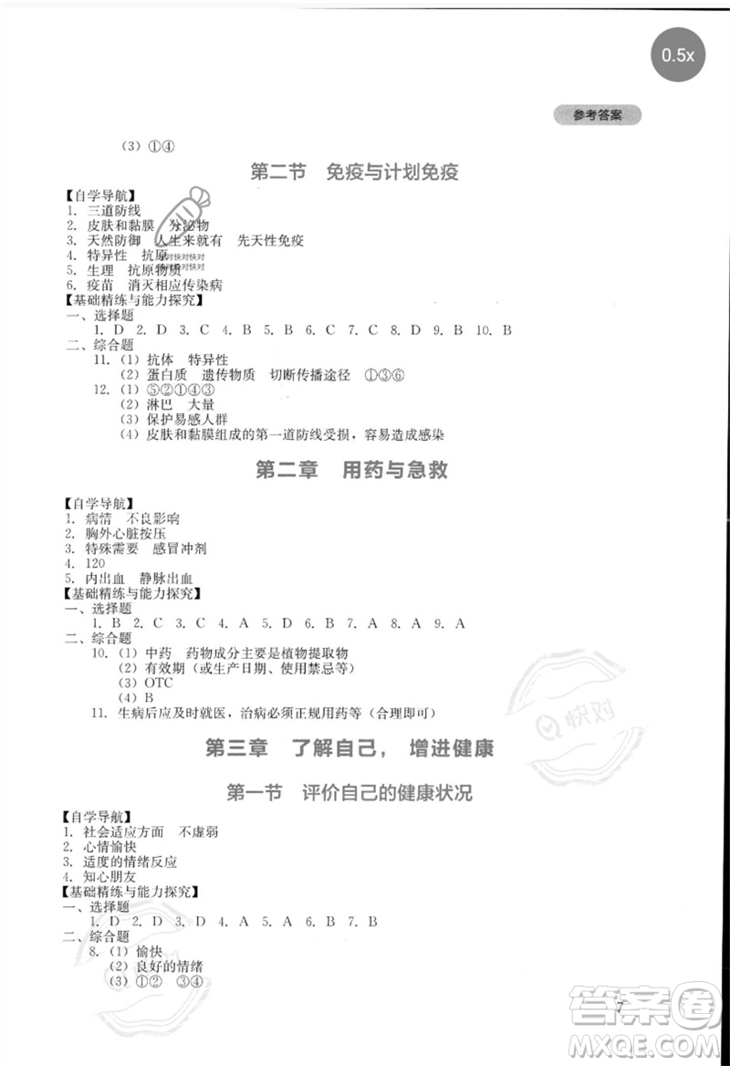 四川教育出版社2023新課程實(shí)踐與探究叢書八年級(jí)生物下冊(cè)人教版參考答案