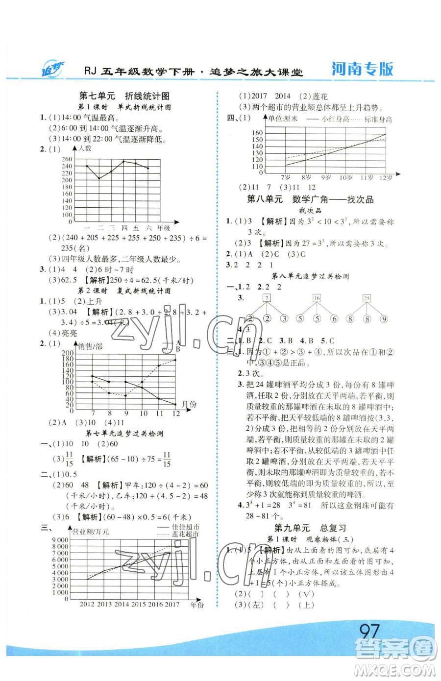 天津科學(xué)技術(shù)出版社2023追夢(mèng)之旅大課堂五年級(jí)下冊(cè)數(shù)學(xué)人教版河南專版參考答案