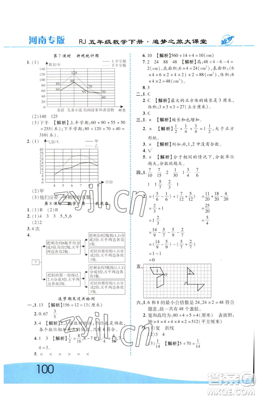 天津科學(xué)技術(shù)出版社2023追夢(mèng)之旅大課堂五年級(jí)下冊(cè)數(shù)學(xué)人教版河南專版參考答案